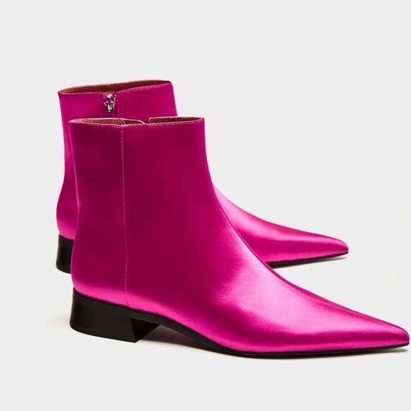 NEW ZaRa SATEEN POINTED ANKLE BOOTS PINK FUSCHIA - Picture 4 of 6